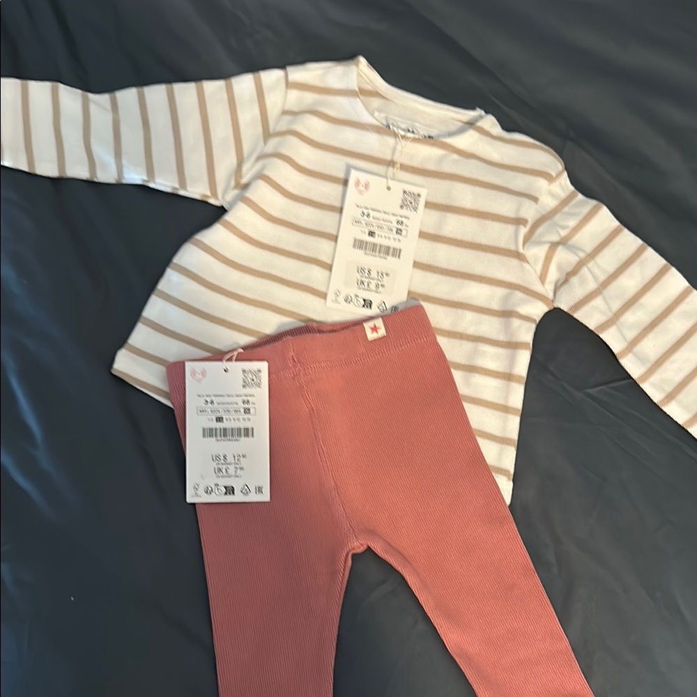 Zara Beige and White Striped Shirt and Leggings